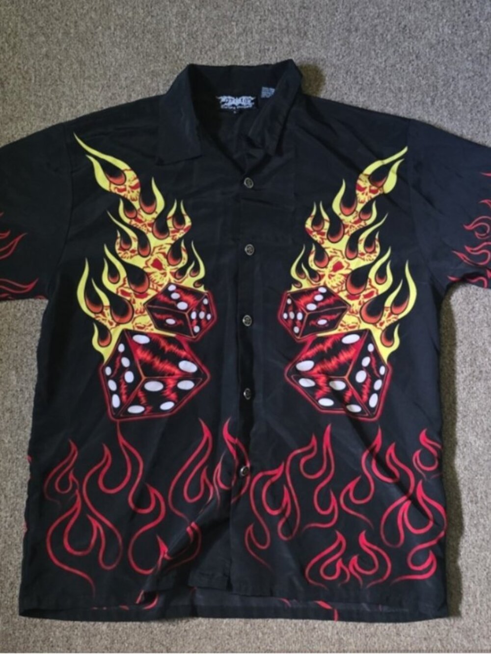 DragonFly Brand Dice & Flames - Men's LARGE Short Sleeve Casual Button Down